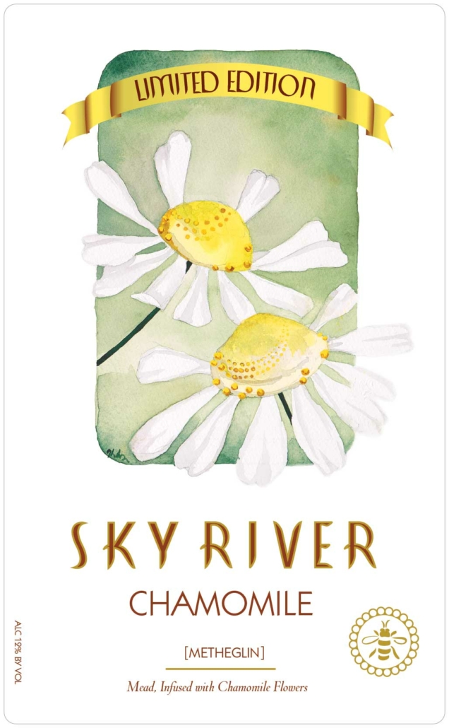 Bottle label for the limited edition Sky River Chamomile mead