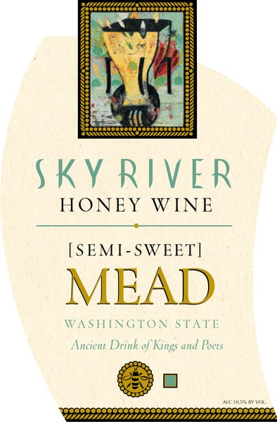 Bottle label for the Sky River Semi-Sweet mead